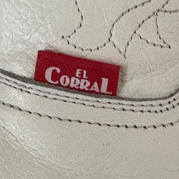 El Corral Western White Leather Bling Inlay boots - SZ 25.5 = 8.5 - Picture 8 of 17